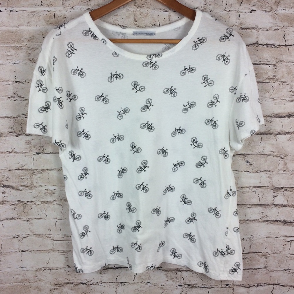 Zara Bicycle Print White Short Sleeve T-Shirt Top